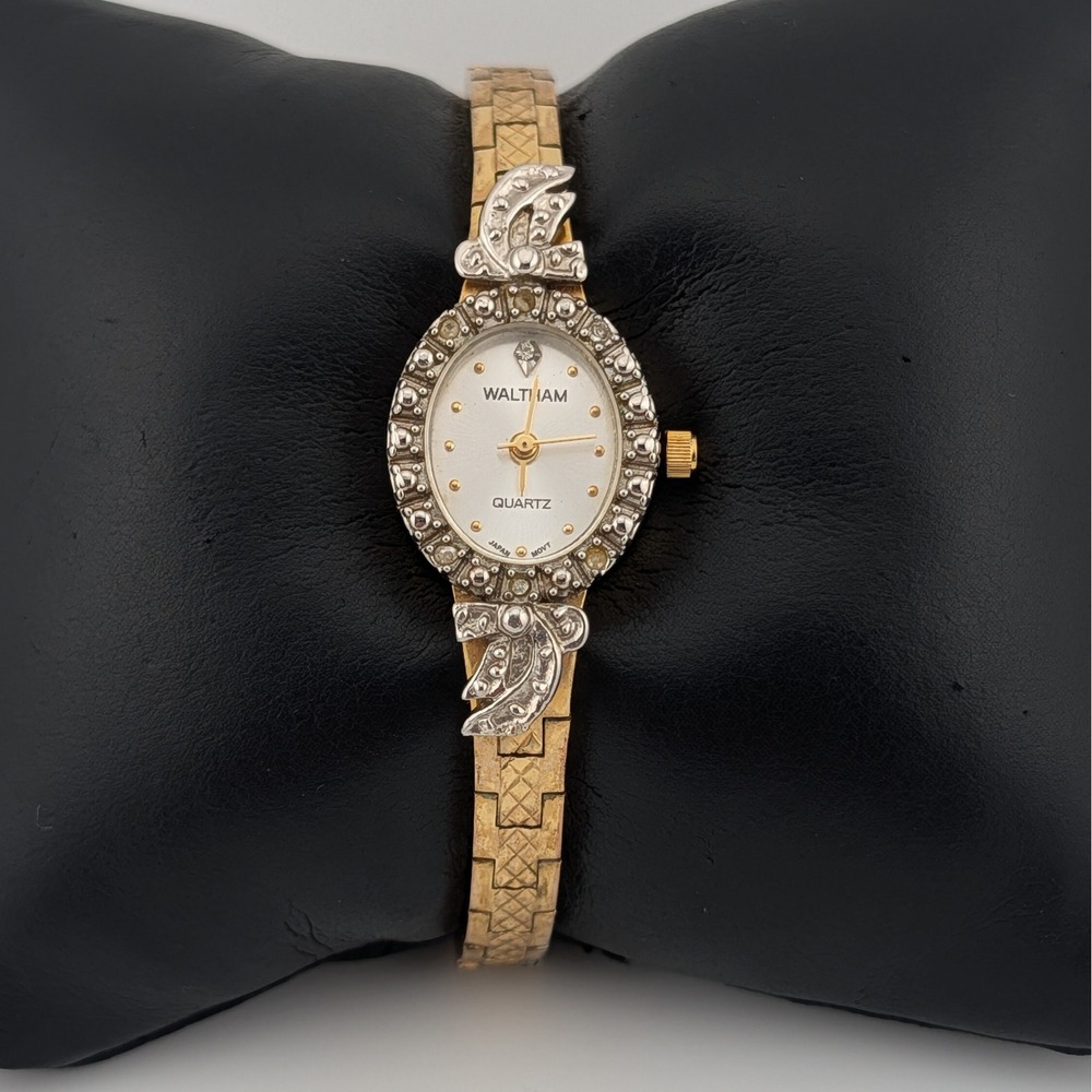 Waltham Vintage Two Tone Oval Rhinestone Accent Jewelry Watch W070